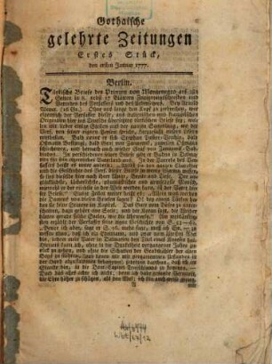 Gothaische gelehrte Zeitungen : auf das Jahr .... 1777, 1777