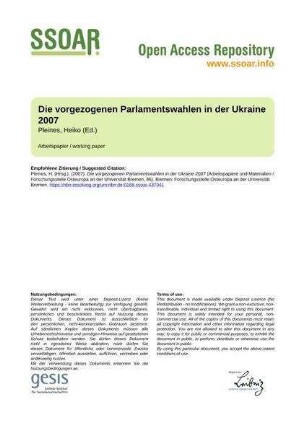 Die vorgezogenen Parlamentswahlen in der Ukraine 2007