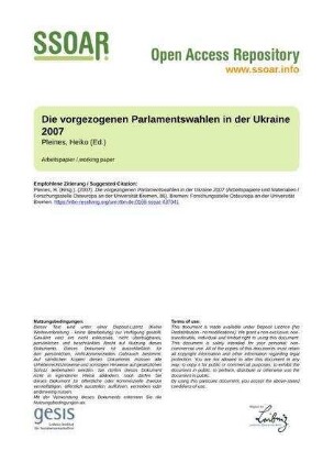 Die vorgezogenen Parlamentswahlen in der Ukraine 2007