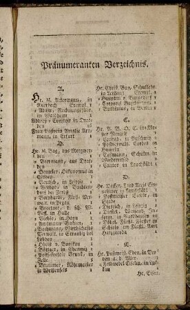Pränumeranten Verzeichnis.