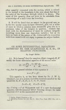 On some differential equations satisfied by the quantities K, E, &c., in elliptic functions.