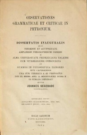 Observationes grammaticae et criticae in Petronium