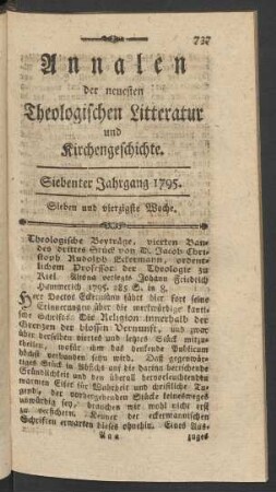 Sieben und vierzigste Woche