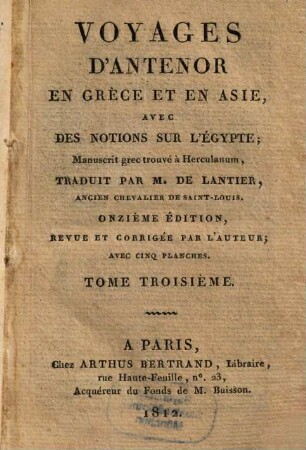 Voyages D'Antenor En Grèce Et En Asie : Avec Des Notions Sur L'Égypte; Manuscrit grec trouvé à Herculanum, 3