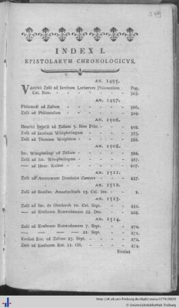 Index I. Epistolarum Chronologicus.