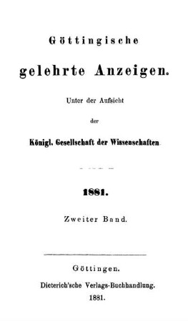 1881,2: Göttingische gelehrte Anzeigen