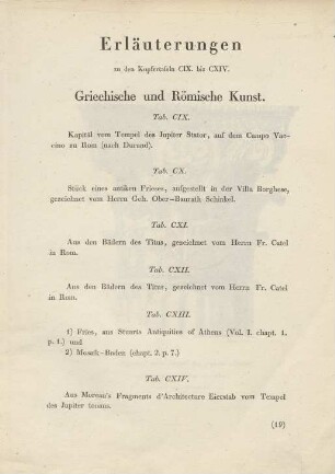 Erläuterungen zu den Kupfertafeln CIX. bis CXIV.