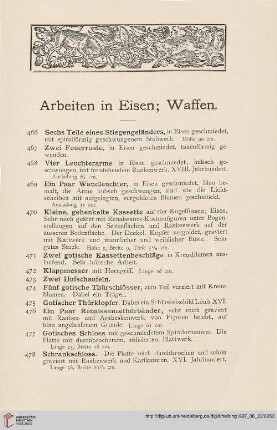 Arbeiten in Eisen; Waffen (Nr. 466-505)