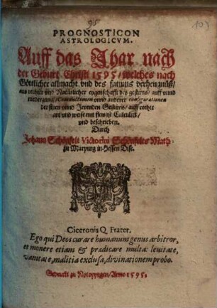 Prognosticon astrologicum, Auff das Jhar ... 1595 ...