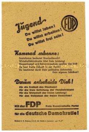 Propagandaflugblatt der FDP mit Mitgliederwerbung