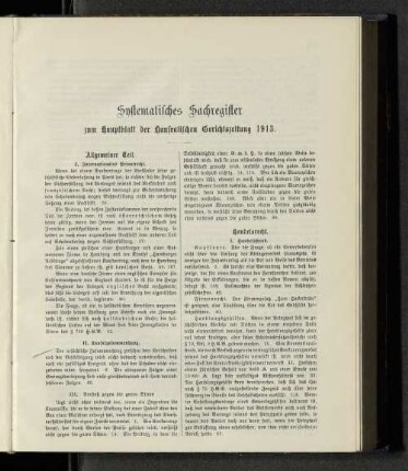 Systematisches Sachregister zum Hauptblatt der hanseatischen Gerichtszeitung 1913.