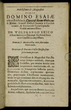 Nobilißimis & Magnificis Viris Domino Esaiæ a Brandenstein [...]