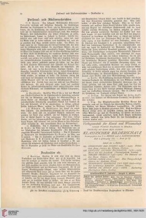Personal- und Ateliernachrichten - Denkmäler etc.