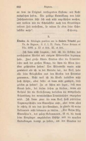 662- [Rezension] Régnon, Théodore de, Études de théologie positive sur la sainte Trinité