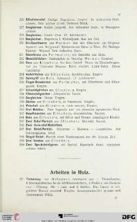 Arbeiten in Holz (Nr. 251-273)