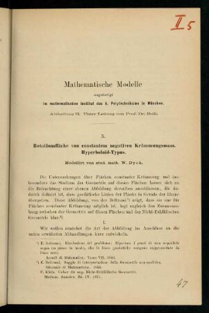 Rotationsfläche von constanten negativen Krümmungsmass. Hyperboloid-Typus