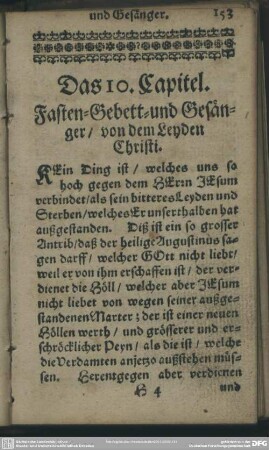 Das 10. Capitel. Fasten-Gebett- und Gesänger, von dem Leyden Christi