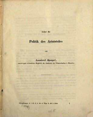 Ueber die Politik des Aristoteles