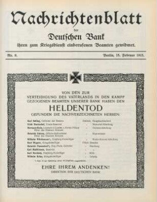 9.1915: Nachrichtenblatt der Deutschen Bank