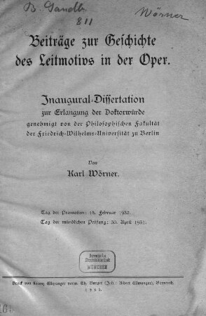 Beiträge zur Geschichte des Leitmotivs in der Oper