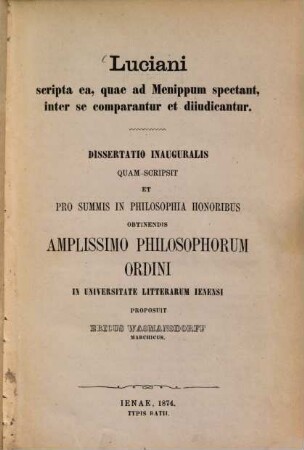 Luciani scripta ea, quae ad Menippum spectant, inter se comparantur et diiudicantur