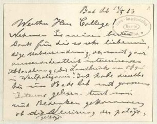 [11]: Karte von Rudolf Hauthal an Hans Steffen
