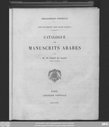 Catalogue Des Manuscrits Arabes