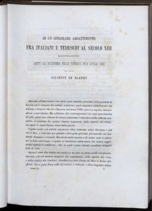 Di Un Singolare Abbattimento Fra Italiani E Tedeschi Al Secolo XIII