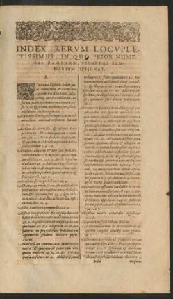 Index Rerum Locupletissimus, In Quo Prior Numerus Paginam, Secundus Summarium Designat