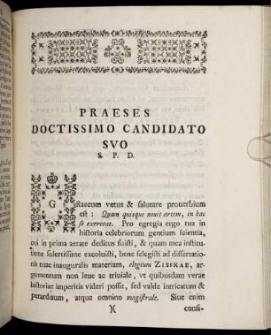 Praeses Doctissimo Candidato Suo S.P.D.