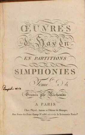 Oeuvres d'Haydn en partitions. 1,4. Simphonie [Hob. I,99]. - 156 S.