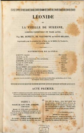 Léonide ou la vieille de Suresne : comédie-vaudeville en trois actes