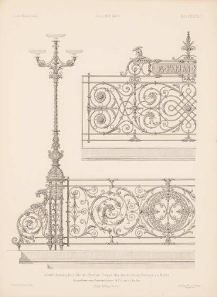 Ausstellungsgitter für die Entrée-Treppe des AIV, Berlin: Ansicht (aus: Architektonisches Skizzenbuch, H. 142/1, 1877)