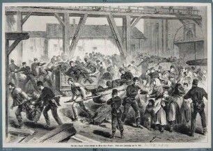Bergung von Verunglückten vor dem "Segen-Gottes-Schacht" bei Potschappel (Freital) nach der Katastrophe vom 2. August 1869 aus der Leipziger Illustrierten Zeitung vom 21. August 1869