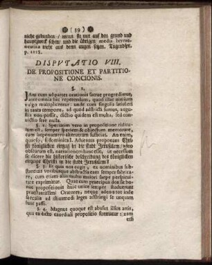 Diputatio VIII. De Propositione Et Partitione Concionis.