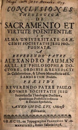 Conclusiones theol. de sacramento et virtute poenitentiae