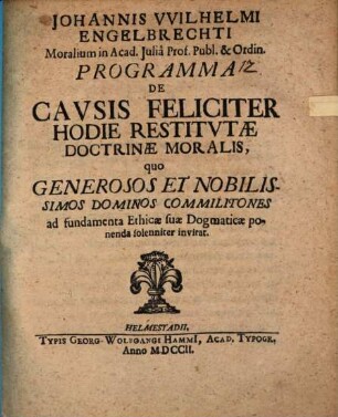 Programma de causis feliciter hodie restitutae doctrinae moralis