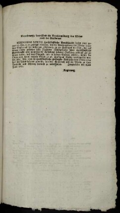 Verordnung, betreffend die Verohmgeldung des Weins nach der Zapfmaas : Zweybrücken den 25ten Junii 1761.