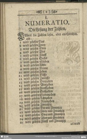 I. NUMERATIO, Die Lesung der Zahlen