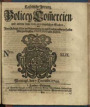 Nro. XLIX, Montags, den 7. Decembr. 1744