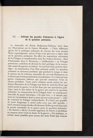III. Attitude des grandes Puissances a`l'égard de la question polonaise