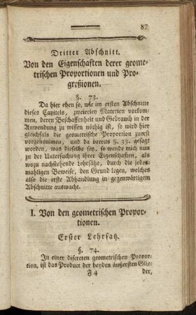Dritter Abschnitt. Von den Eigenschaften derer geometrischen Proportionen und Progreßionen.