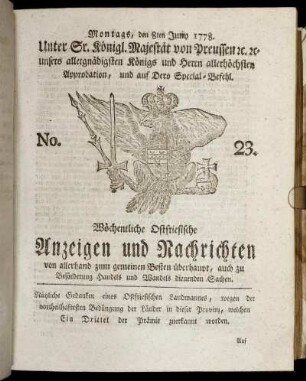 No. 23. Montags, den 8ten Juny 1778.