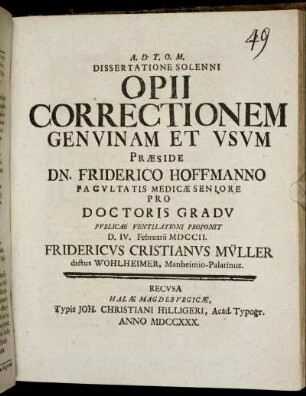 Dissertatione Solenni Opii Correctionem Genuinam Et Usum