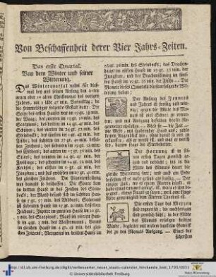 Von Beschaffenheit derer Vier Jahrs-Zeiten.