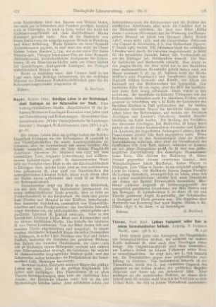 176-179 [Rezension] Thieme, Karl, Luthers Testament wider Rom in seinen Schmalkaldischen Artikeln