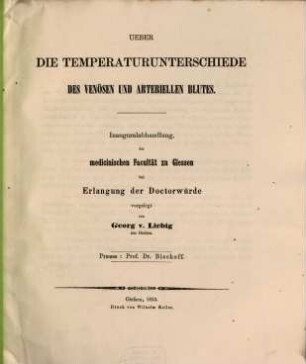 Über die Temperaturunterschiede des venösen und arteriellen Blutes