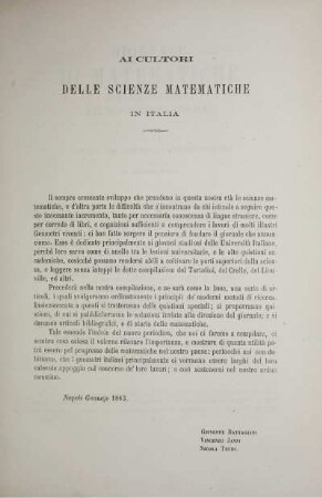 Ai cultori delle scienze matematiche in italia.