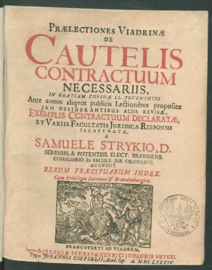 Praelectiones Viadrinae De Cautelis Contractuum Necessariis