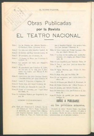 Obras publicadas por la revista "El Teatro Nacional"